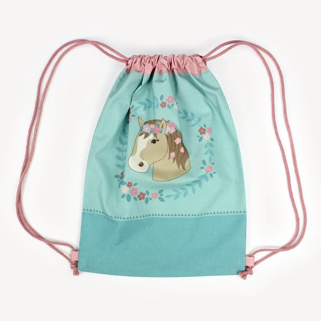 Cut and sew fabric panel "HORSE LOVE": Drawstring backpack