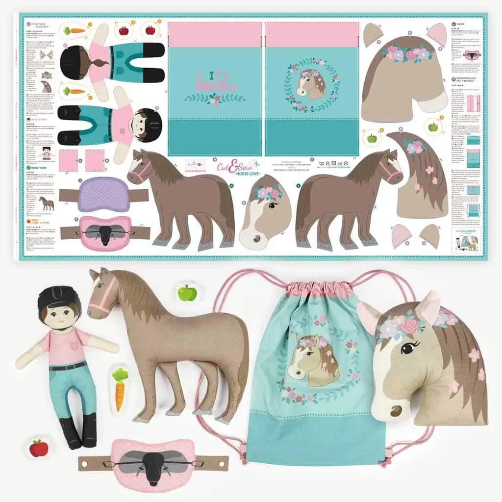 Cut and sew fabric panel "HORSE LOVE"