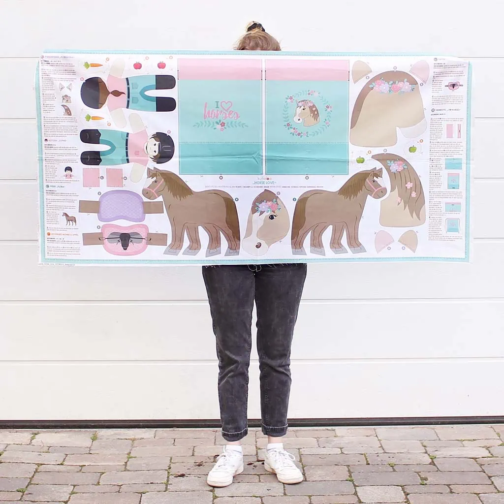 Cut and sew fabric panel "HORSE LOVE": fabric size 31x61"