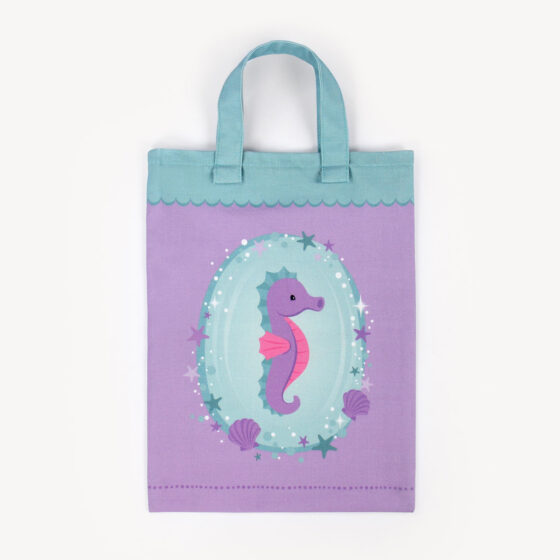 Cut & sew mermaid fabric panel: pouch bag with handle