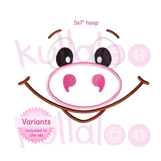 Pig embroidery pattern: face for sewing pattern LANDOLIN (digital)