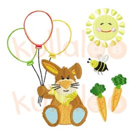 Bunny machine embroidery design: KULIO with balloons - 5x7 hoop