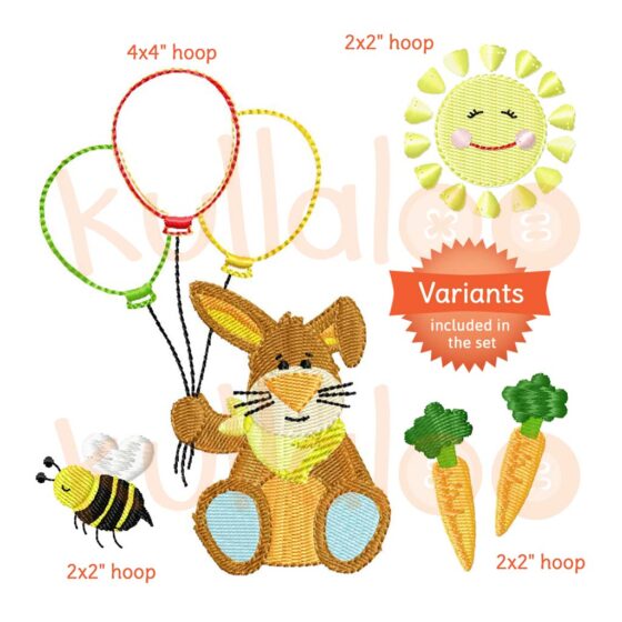 Bunny machine embroidery design: KULIO with balloons - 5x7 hoop