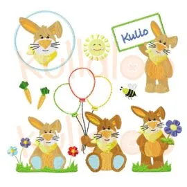 Easter machine embroidery designs: bunny "KULIO" BIG bundle – 4x4 and 5x7 hoop (digital)