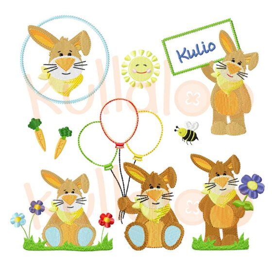 Easter machine embroidery designs: bunny "KULIO" BIG bundle – 4x4 and 5x7 hoop (digital)