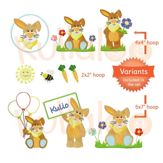 Easter machine embroidery designs: bunny "KULIO" BIG bundle – 4x4 and 5x7 hoop (digital) - Image 2
