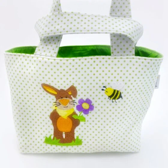 Embroidery bunny KULIO with flowers on cute Easter bag