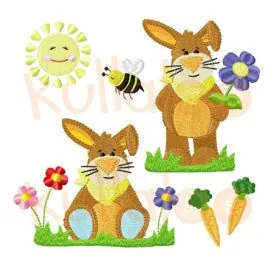 Embroidery bunny KULIO set with flowers - 4x4 hoop