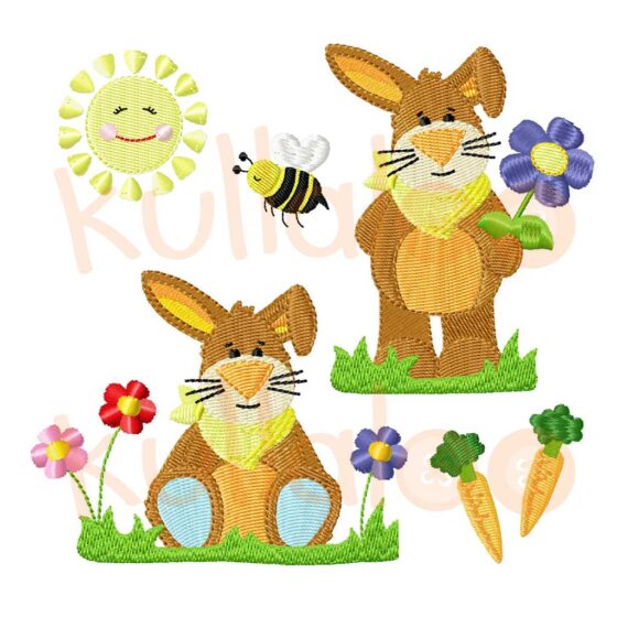 Embroidery bunny KULIO set with flowers - 4x4 hoop