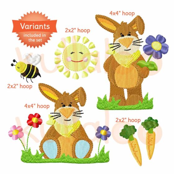 Embroidery bunny KULIO set with flowers - 4x4 hoop