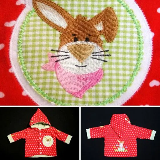 Embroidery design patch bunny KULIO on cute jacket