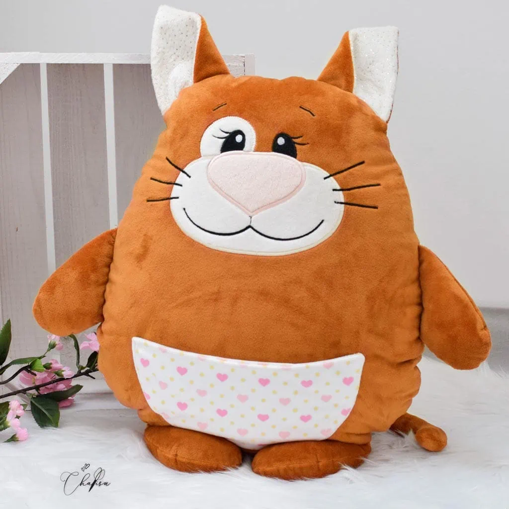 Cat sewing pattern with ginger Minky fabric