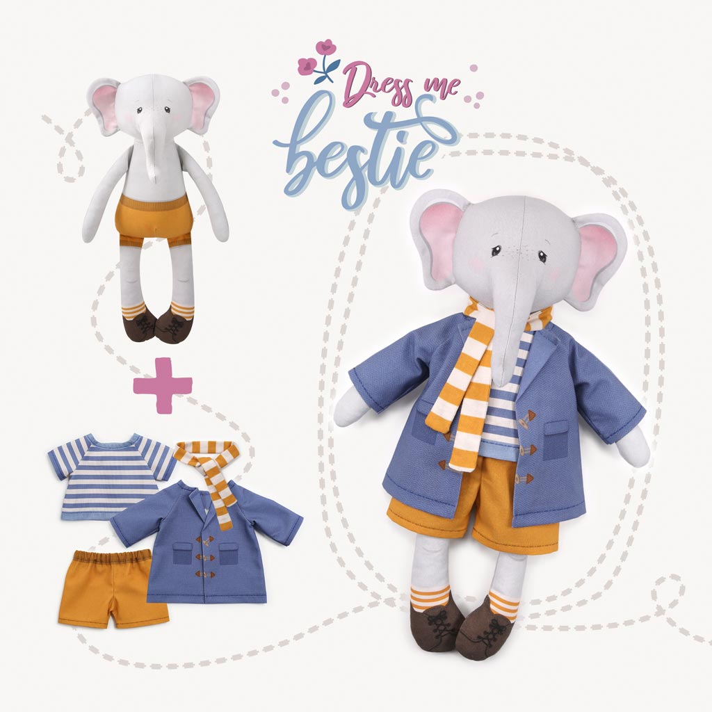 Rag doll fabric panel cut and sew panel "EDDY ELEPHANT" ⋆ kullaloo CA Inc.