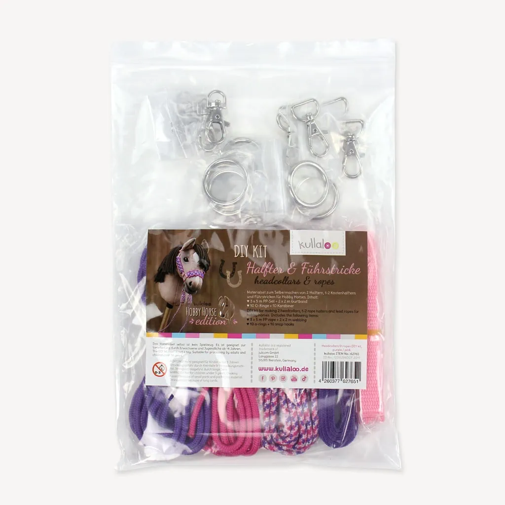 Hobby Horse halter and lead rope DIY kit purple/pink: product packaging