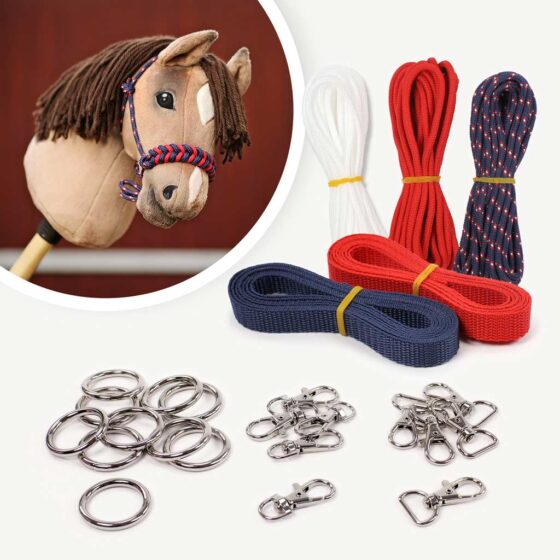 Hobby Horse head collar DIY kit navy blue / red incl. instructions for halters and leads
