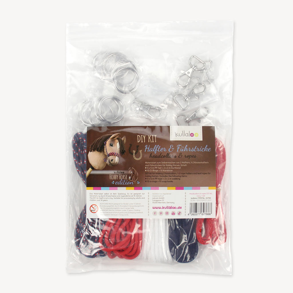 Hobby Horse head collar DIY kit navy blue / red: packaging