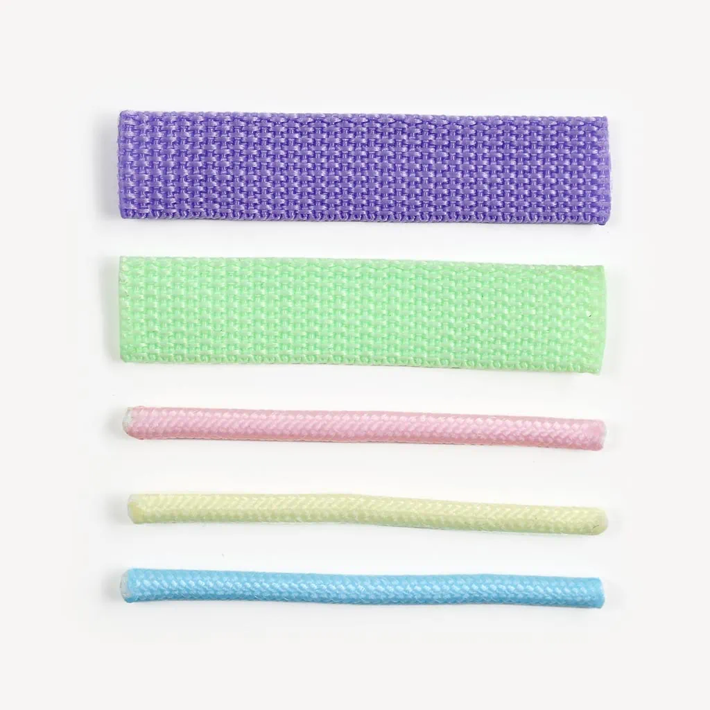 Make a Hobby Horse halter and lead DIY kit: detailed view of the bright colored ropes and bag webbings