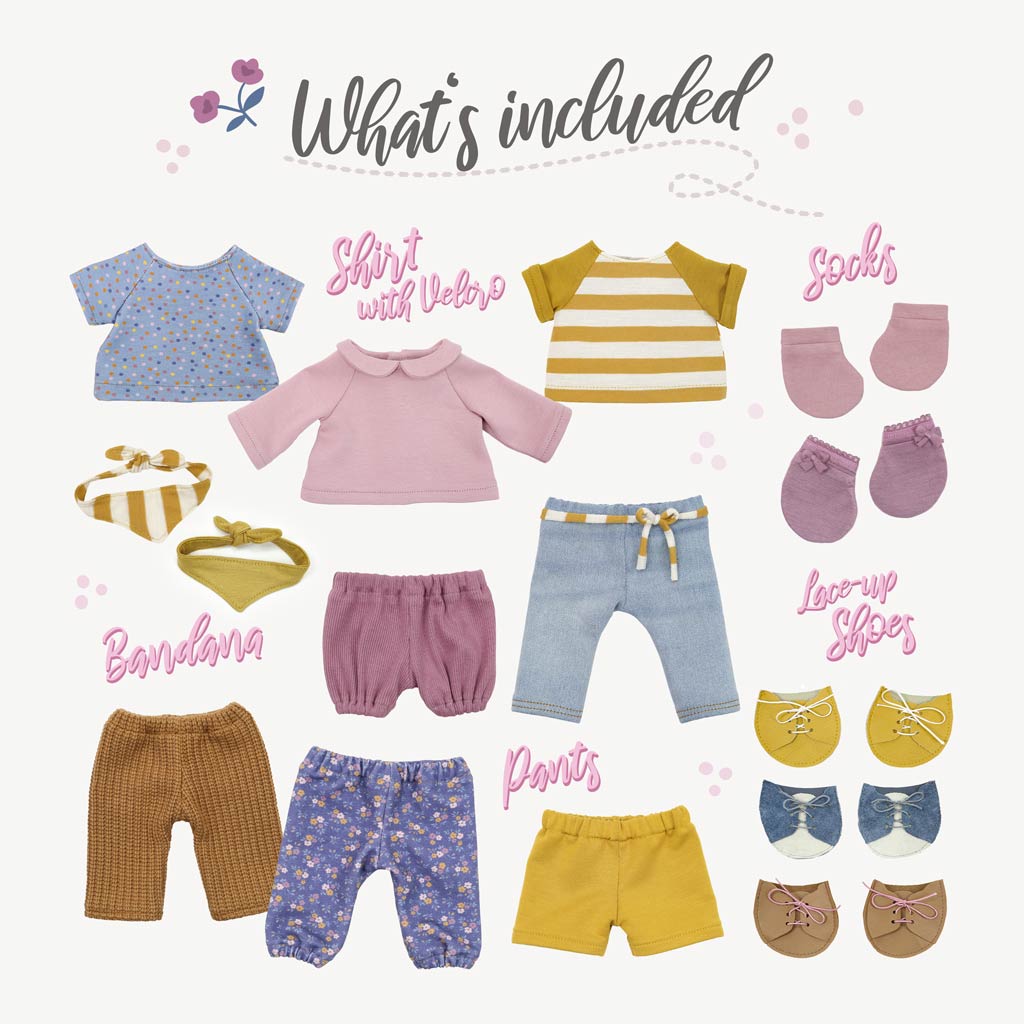 Doll clothes patterns: Included sewing patterns for with shirt, pants, bandana, socks and shoes