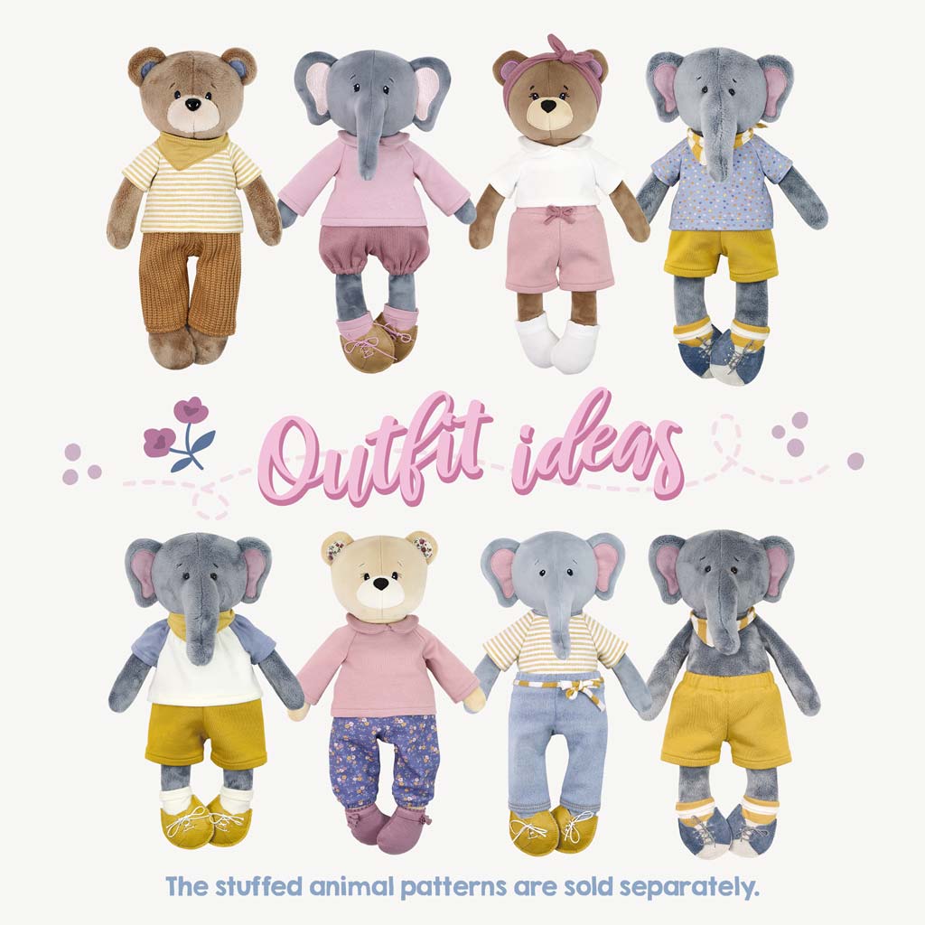 Doll outfit patterns: Outfits created with shirt, pants, bandana, socks and shoes