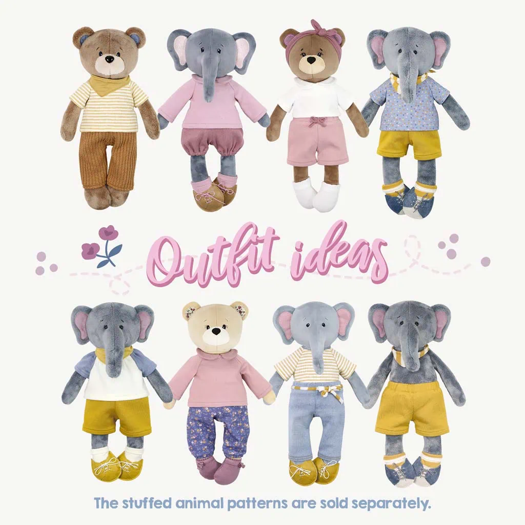 Doll outfit patterns: Outfits created with shirt, pants, bandana, socks and shoes