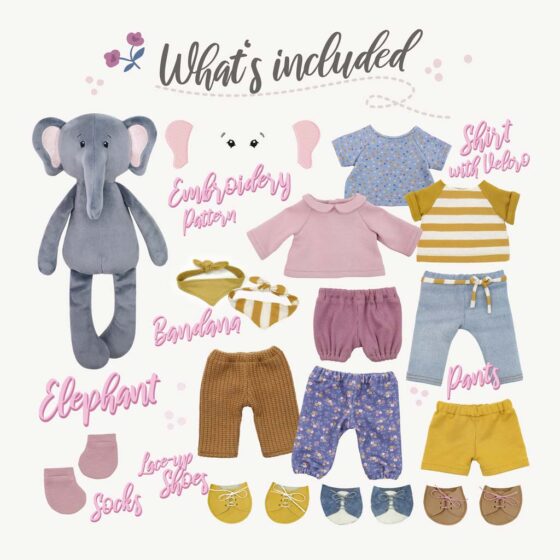 Elephant plush pattern ✚ sewing pattern for shirt, pants, bandana, sock and shoes ✚ face embroidery pattern