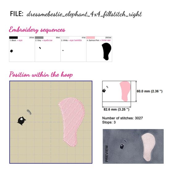 Elephant embroidery design for stuffed elephant pattern Dress Me Bestie EDDY ELEPHANT(digital)