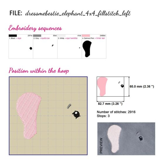 Elephant embroidery design for stuffed elephant pattern Dress Me Bestie EDDY ELEPHANT(digital)