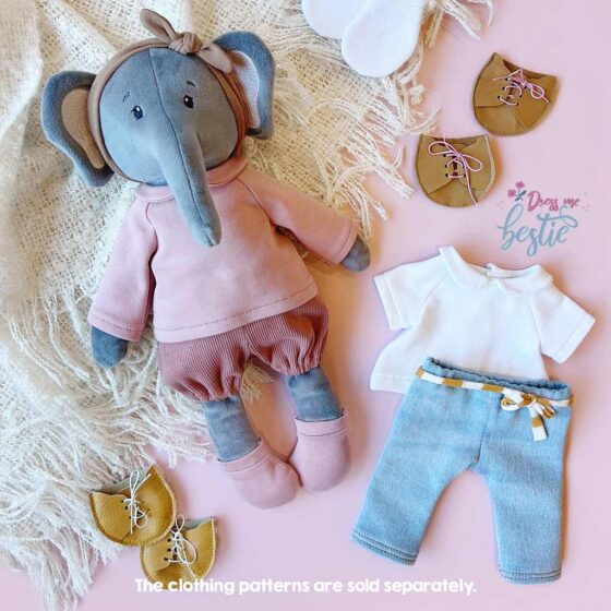 Stuffed elephant pattern pdf "Dress Me Bestie ♥ EDDY ELEPHANT" with different outfits (sold separately)