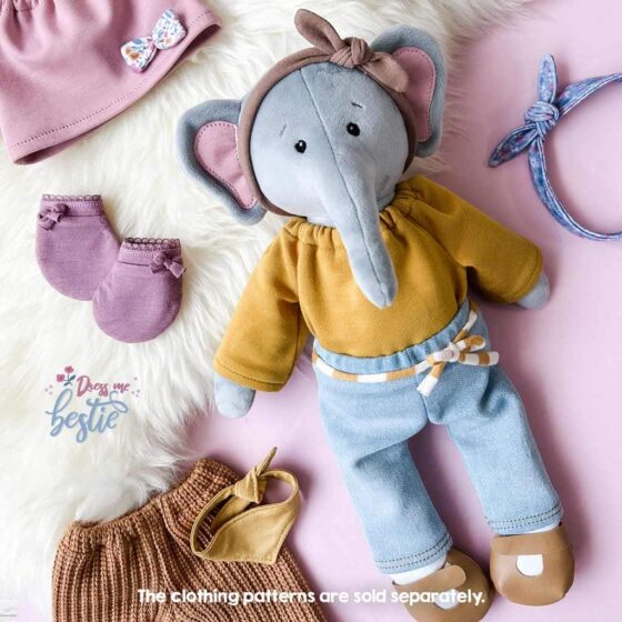 Stuffed elephant pattern pdf "Dress Me Bestie ♥ EDDY ELEPHANT" with different outfits (sold separately)