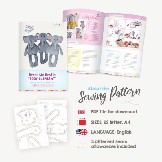 Stuffed elephant sewing pattern pdf "Dress Me Bestie ♥ EDDY ELEPHANT"