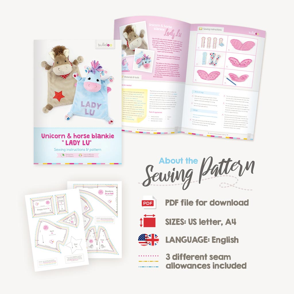 Unicorn blankie & horse plush pattern "LADY LU"