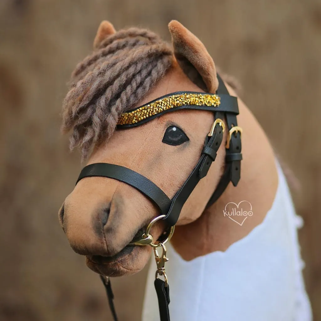 Hobby Horse tack DIY kit: learn how to make a black stick horse bridle ◆GOLD EDITION◆