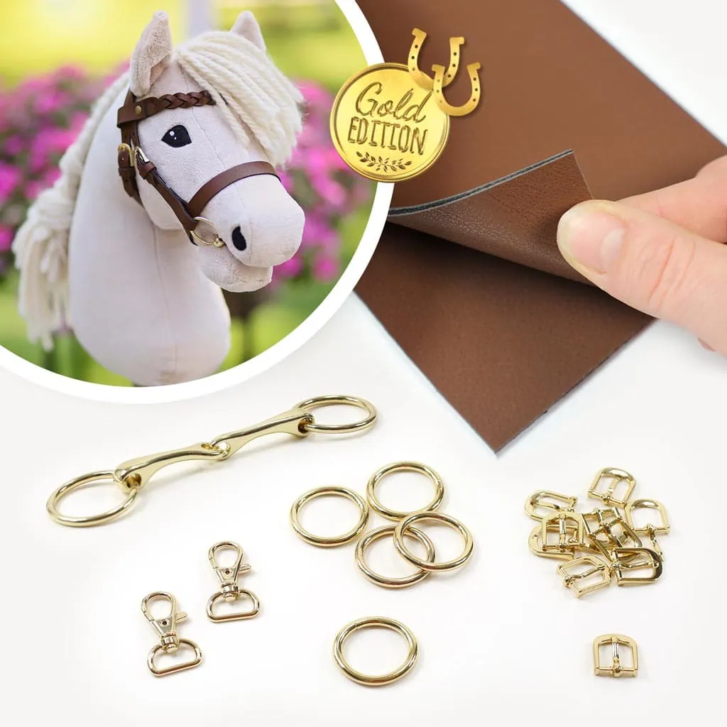Hobby Horse DIY tack kit for brown bridle with gold metal supplies