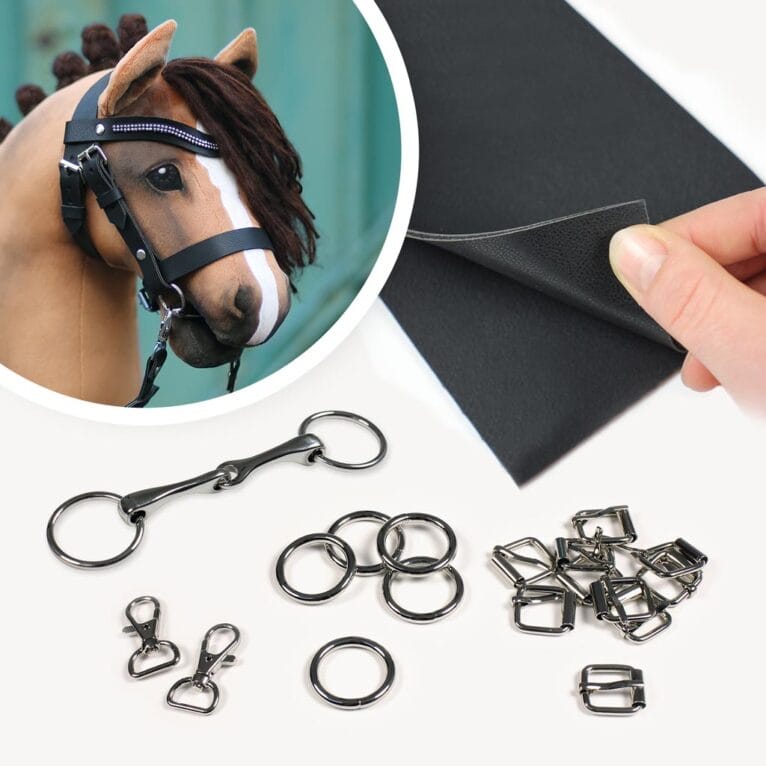 DIY Hobby Horse bridle kit in black with silver metal supplies incl. instructions