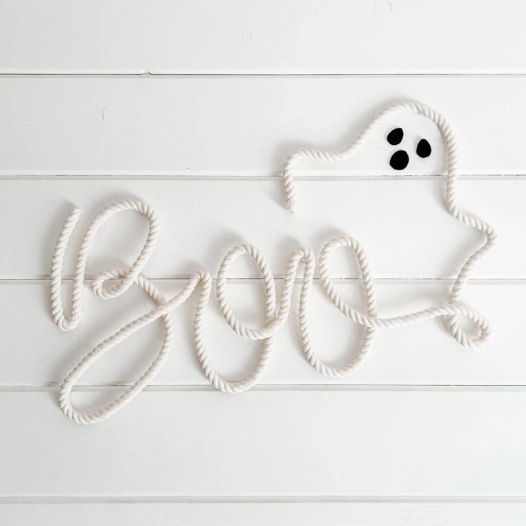 DIY Halloween wall decor: single line art of "Boo" with ghost