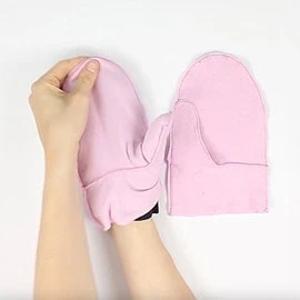 Instructions for free mittens sewing pattern: insert outer mitten into lining mitten, right sides together, step 3