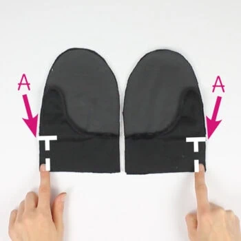 Instructions for free mittens sewing pattern: sew palms and back of hand together, step 1