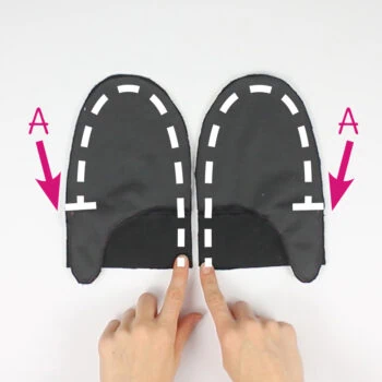 Instructions for free mittens sewing pattern: sew palms and back of hand together, step 2
