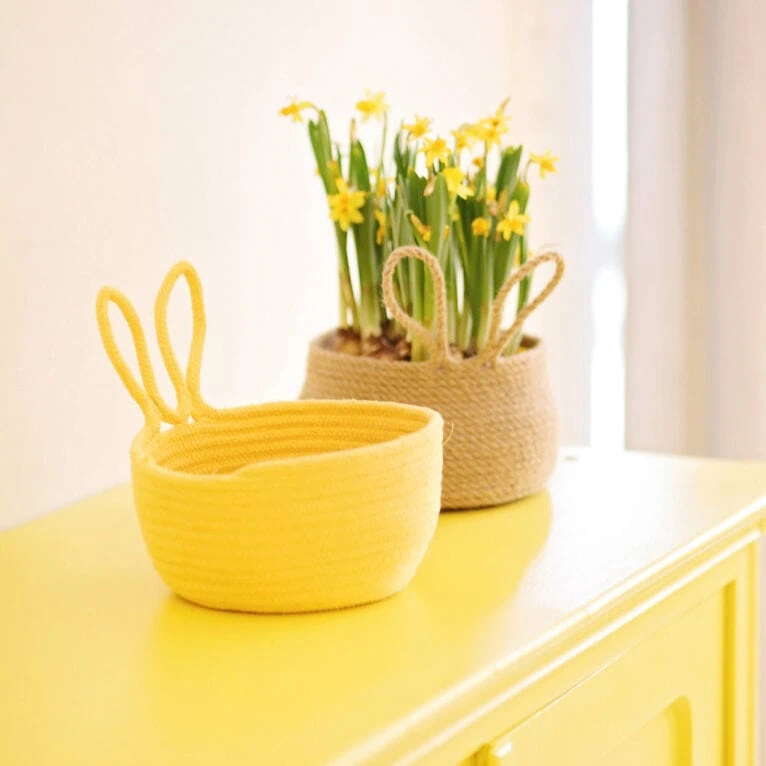 Handmade Easter gifts for adults: bunny rope bowl