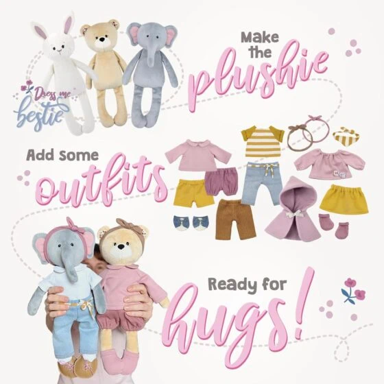Paper sewing templates for stuffed animals "Dress Me Besties": sew the plushie, make outfits, cuddle!