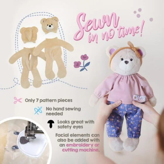 Printed sewing templates for stuffed animals teddy bear, bunny & elephant: easy pattern, sewn in no time!