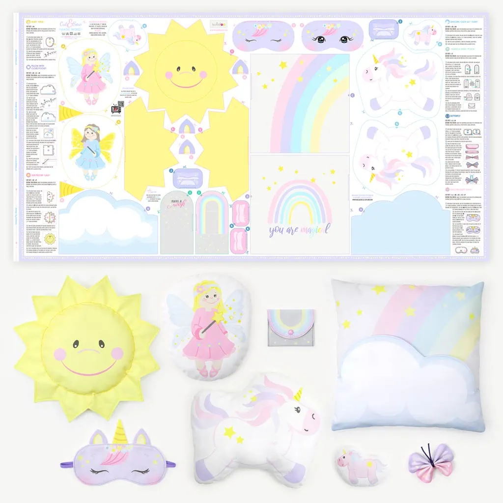 Sewing machine projects for beginners: Unicorn Cut and Sew fabric "MAGIC WORLD"
