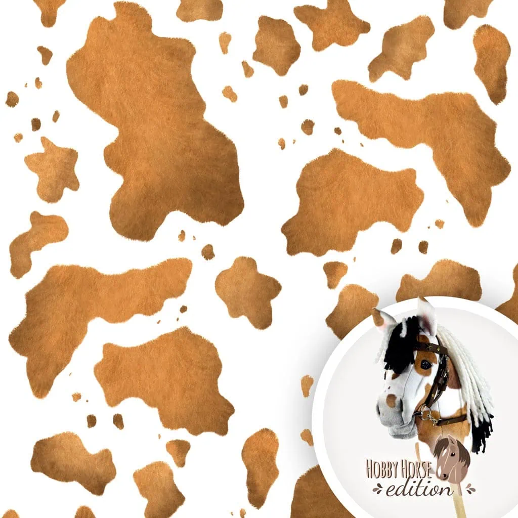 Pinto Hobby Horse velboa fabric, brown cow print fabric - SuperSoft SHORTY