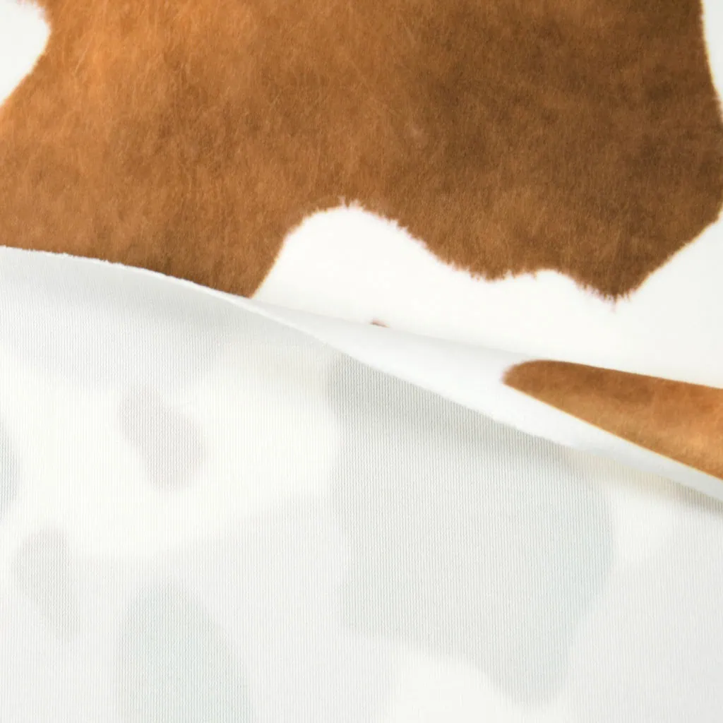 Velboa Hobby Horse fabric with brown patches on white (animal fur pattern) - SuperSoft SHORTY