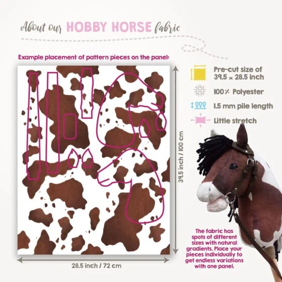 Dark brown and white cow print fabric, Pinto Hobby Horse velboa - SuperSoft SHORTY