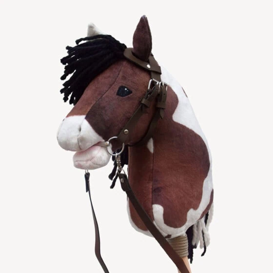 Pinto Hobby Horse made with velboa fabric with dark brown patches on white - SuperSoft SHORTY