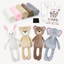 Sew your own bunny, teddy & elephant with our stuffed animal making kit: fabrics + printed pattern