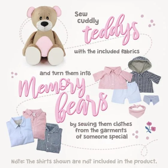 Teddy bear making kit: sew your own memory bear by dressing it in clothes made from loved one's garments