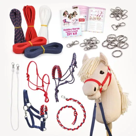 Hobby Horse head collar DIY kit navy blue / red incl. instructions for halters and leads