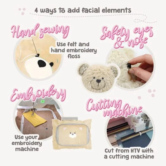 Sewing templates for stuffed animals: patterns include teddy bear, bunny & elephant with embroidery designs and svg cutting files